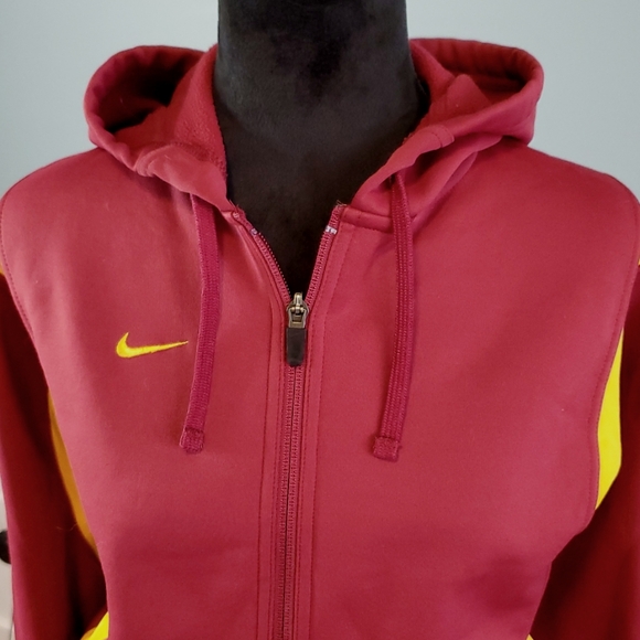 Nike Vintage Zippered Hoodie Soft Shell Jacket XS Maroon Yellow - Picture 2 of 16